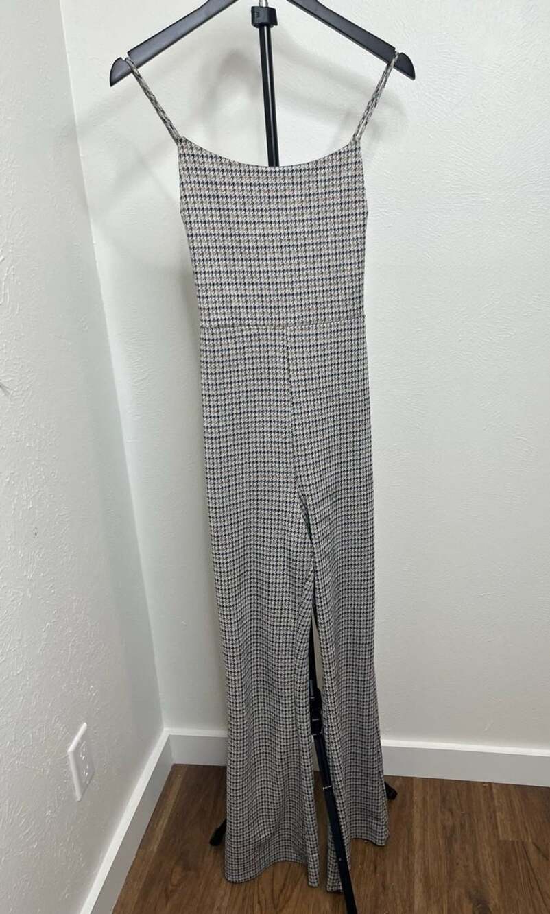 Houndstooth Jumpsuit Black White Check Print One Piece